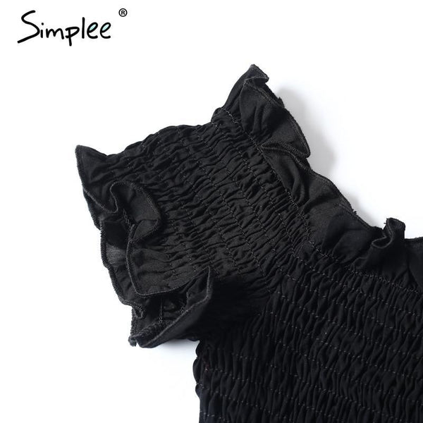 Simplee Sexy off shoulder black crop top Women summer slim ruffle short sleeve bustier top tees Party white camisole tank top