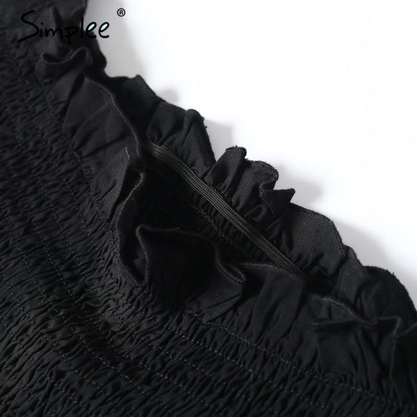 Simplee Sexy off shoulder black crop top Women summer slim ruffle short sleeve bustier top tees Party white camisole tank top