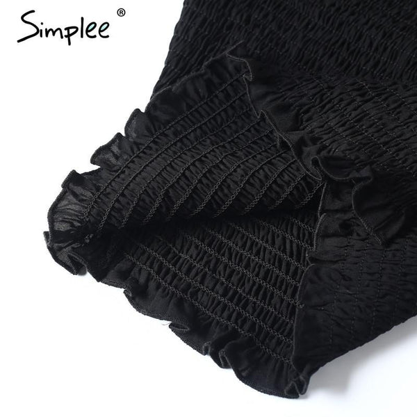 Simplee Sexy off shoulder black crop top Women summer slim ruffle short sleeve bustier top tees Party white camisole tank top