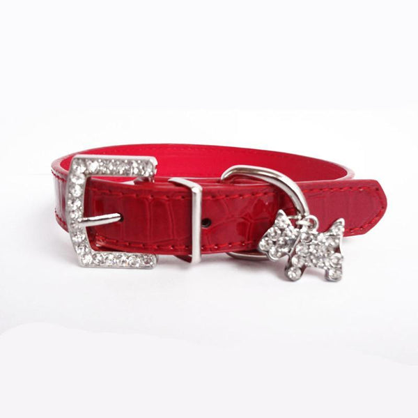 1PCS Crystal Pendant Pet Dog Collar Puppy Cat Pet Buckle Dogs Leads Neck Strap PU Leather Animal Pet Accessories For Small Dogs