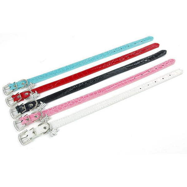1PCS Crystal Pendant Pet Dog Collar Puppy Cat Pet Buckle Dogs Leads Neck Strap PU Leather Animal Pet Accessories For Small Dogs