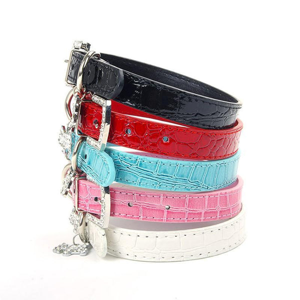 1PCS Crystal Pendant Pet Dog Collar Puppy Cat Pet Buckle Dogs Leads Neck Strap PU Leather Animal Pet Accessories For Small Dogs