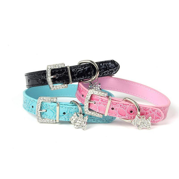 1PCS Crystal Pendant Pet Dog Collar Puppy Cat Pet Buckle Dogs Leads Neck Strap PU Leather Animal Pet Accessories For Small Dogs