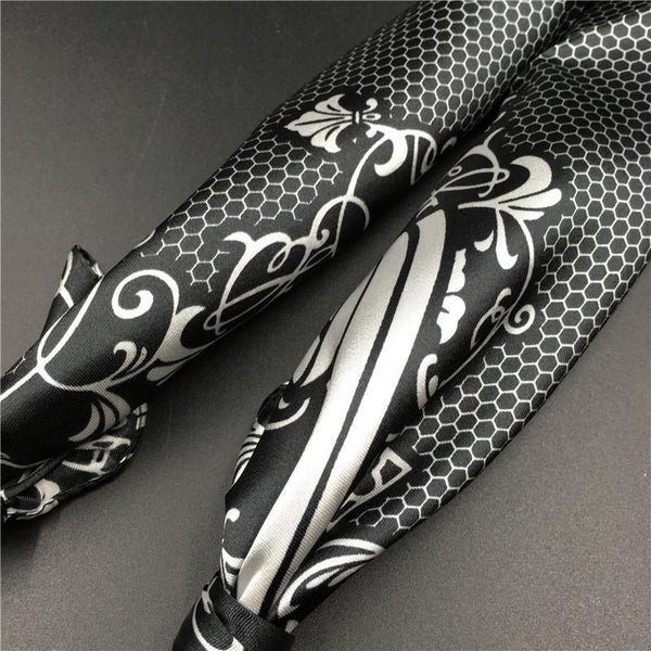 Women Pattern Printed Silk Scarf 2 Row Multi Pearls Pendant Scarf Small Choker Collar Scarf New Arrival Women Winter Scarf