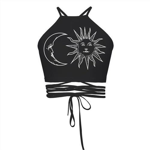 2017 Women Vintage Crop Top Batman Print Sexy Black Cropped Tops Harajuku Womens Bandage Strap Tops Summer Fashion Camis Vest