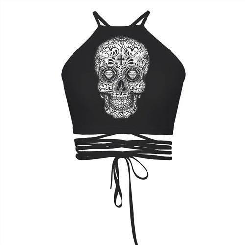 2017 Women Vintage Crop Top Batman Print Sexy Black Cropped Tops Harajuku Womens Bandage Strap Tops Summer Fashion Camis Vest