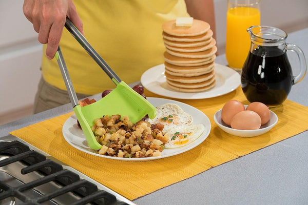 Clever Tongs - 2 in 1 Kitchen Spatula and Tongs Non-Stick Heat Resistant Stainless Steel Frame Silicone and Dishwasher Safe