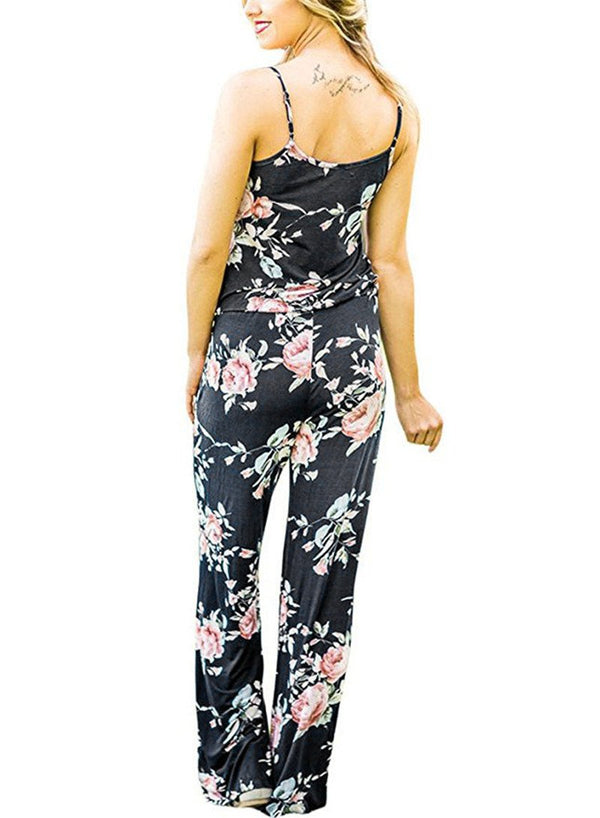 YOU HAD ME SEXY SPAGHETTI STRAP FLORAL LOOSE JUMPSUIT IN BLACK