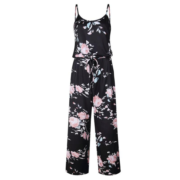 YOU HAD ME SEXY SPAGHETTI STRAP FLORAL LOOSE JUMPSUIT IN BLACK