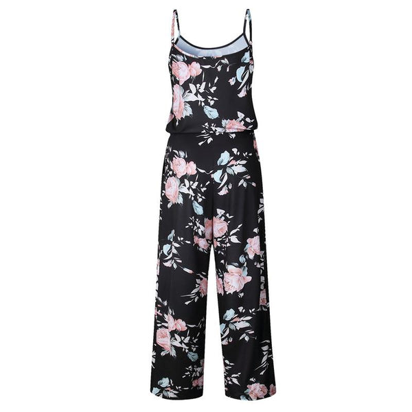 YOU HAD ME SEXY SPAGHETTI STRAP FLORAL LOOSE JUMPSUIT IN BLACK