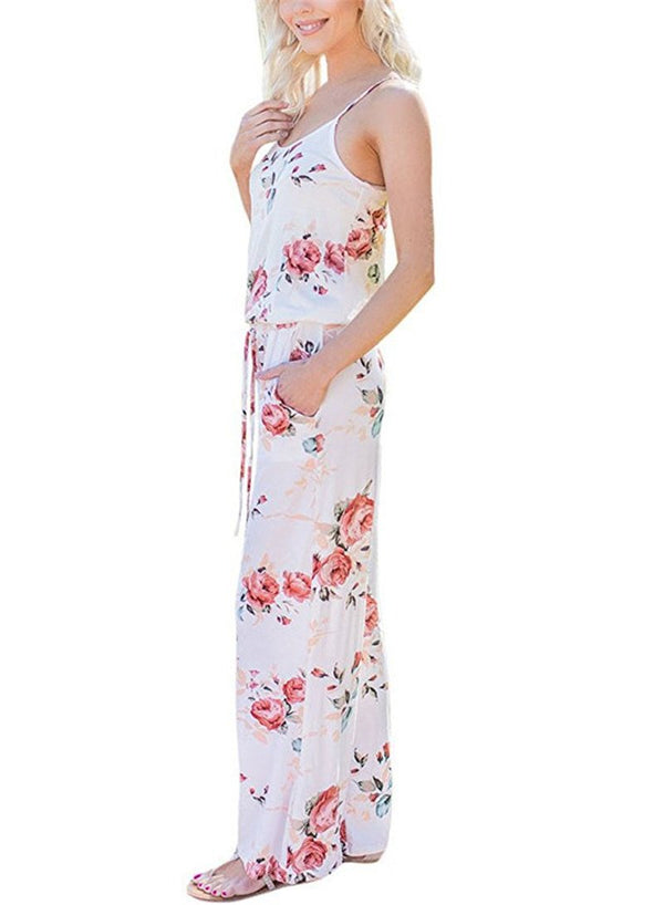 YOU HAD ME SEXY SPAGHETTI STRAP FLORAL LOOSE JUMPSUIT IN BLACK
