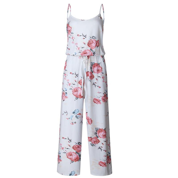 YOU HAD ME SEXY SPAGHETTI STRAP FLORAL LOOSE JUMPSUIT IN BLACK
