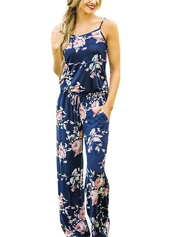 YOU HAD ME SEXY SPAGHETTI STRAP FLORAL LOOSE JUMPSUIT IN BLACK