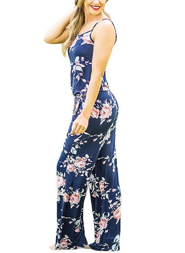 YOU HAD ME SEXY SPAGHETTI STRAP FLORAL LOOSE JUMPSUIT IN BLACK