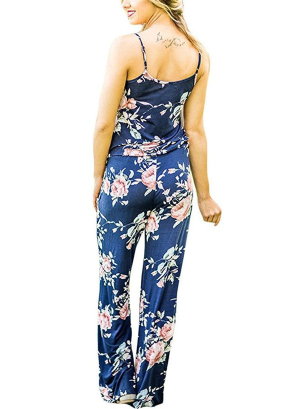YOU HAD ME SEXY SPAGHETTI STRAP FLORAL LOOSE JUMPSUIT IN BLACK