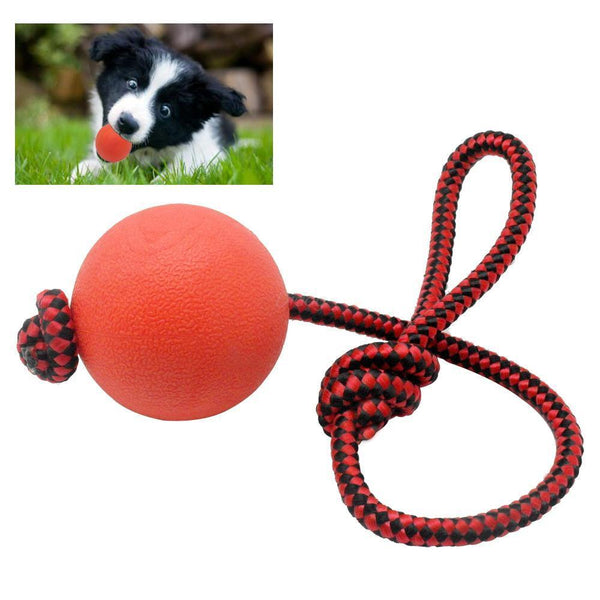 Solid Rubber Dog Chew Training Ball Toys Tooth Cleaning Chew Ball Puppy Pet Play Training Chewing Toy With Rope Handle