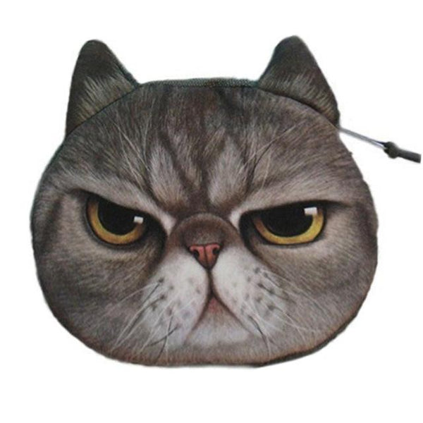 Cute Cat Face Printing Zipper Coin Purses Women Cartoon Coin Wallets Ladies Makeup Storage Bag