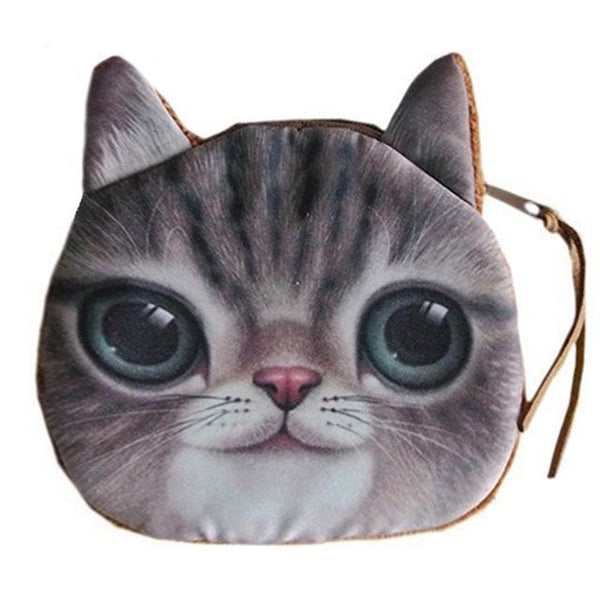 Cute Cat Face Printing Zipper Coin Purses Women Cartoon Coin Wallets Ladies Makeup Storage Bag