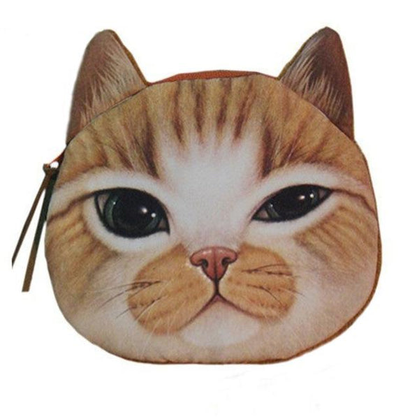 Cute Cat Face Printing Zipper Coin Purses Women Cartoon Coin Wallets Ladies Makeup Storage Bag