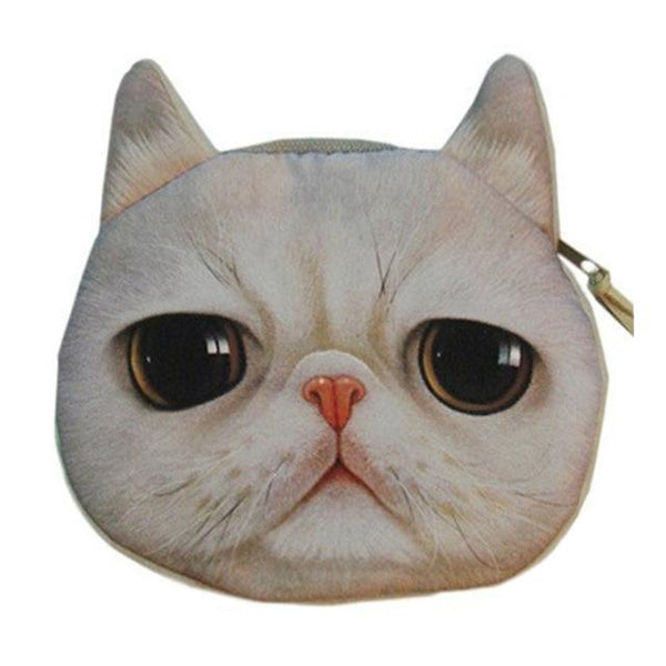 Cute Cat Face Printing Zipper Coin Purses Women Cartoon Coin Wallets Ladies Makeup Storage Bag