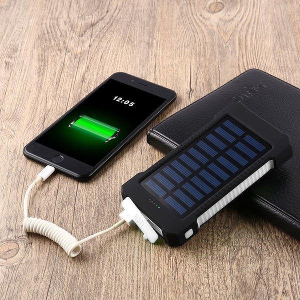 Solar Power Bank Dual USB Compact Waterproof  LED Light External Battery Charger