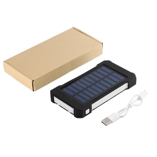 Solar Power Bank Dual USB Compact Waterproof  LED Light External Battery Charger