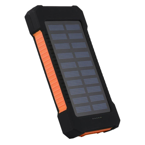 Solar Power Bank Dual USB Compact Waterproof  LED Light External Battery Charger