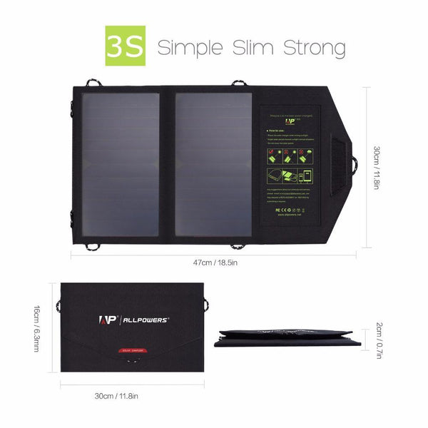 ALLPOWERS Solar Panel Charger Dual USB 5V2A(Max.) Portable Solar Panel Phone Charger for iPhone iPad Samsung Huawei etc.