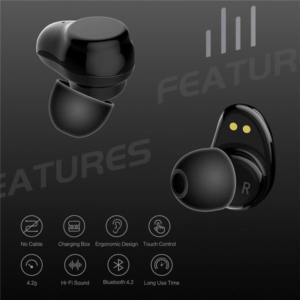 Bluetooth Touch Control Hifi Earphone with Mic, ROCKSPACE EB30 TWS Wireless Earbuds Stereo Microphone for Phone With Charger Box