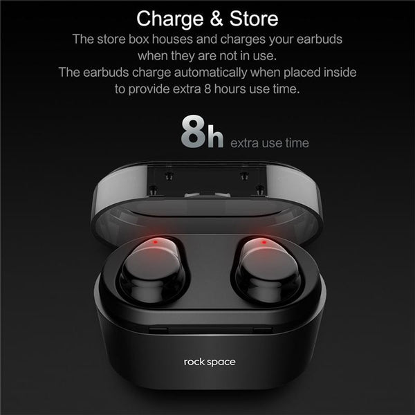 Bluetooth Touch Control Hifi Earphone with Mic, ROCKSPACE EB30 TWS Wireless Earbuds Stereo Microphone for Phone With Charger Box