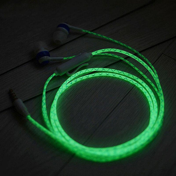 LED Glow In The Dark Earphones w/Zipper Earphones