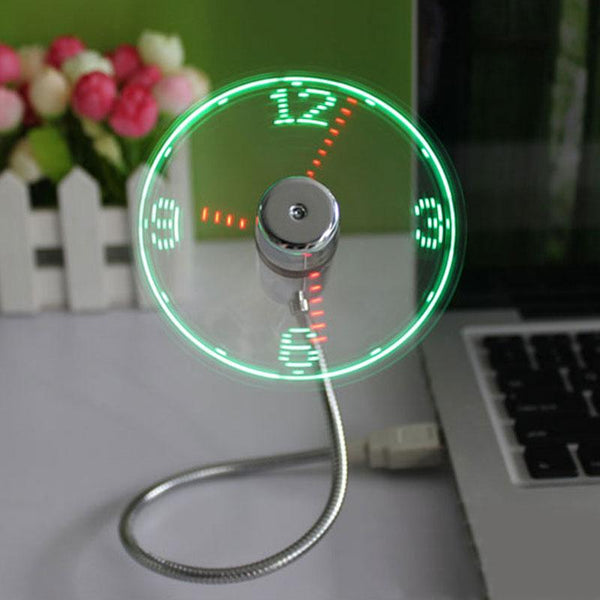 LED Light USB Fan Time Clock Desktop Mini Flexible