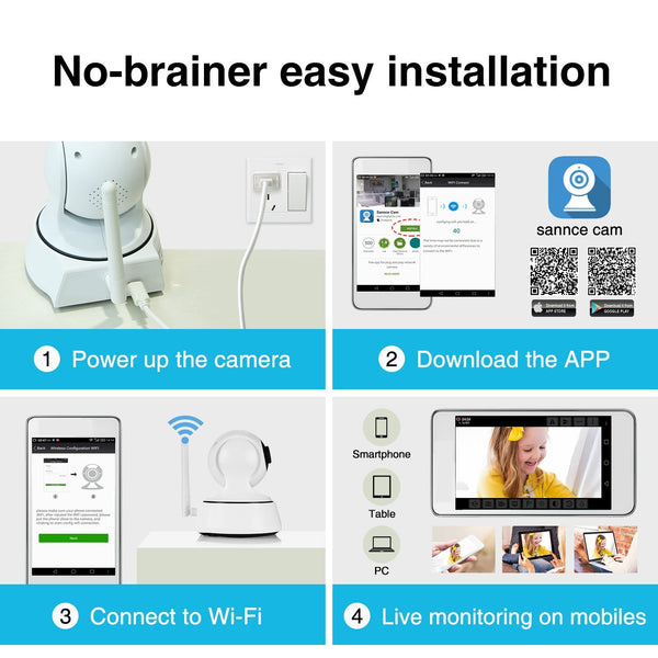 SANNCE Home Security IP Camera Wi-Fi Wireless Mini Network Camera Surveillance Wifi 720P Night Vision CCTV Camera Baby Monitor