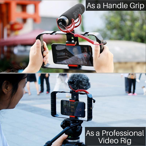 Pro Smartphone Video Rig with 3 Shoe Mounts Filmmaking Case Handheld Phone Video Stabilizer Grip Tripod Mount Stand