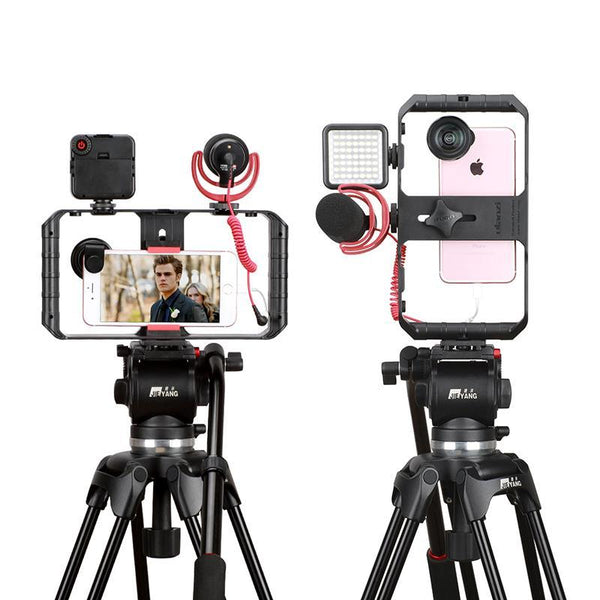 Pro Smartphone Video Rig with 3 Shoe Mounts Filmmaking Case Handheld Phone Video Stabilizer Grip Tripod Mount Stand