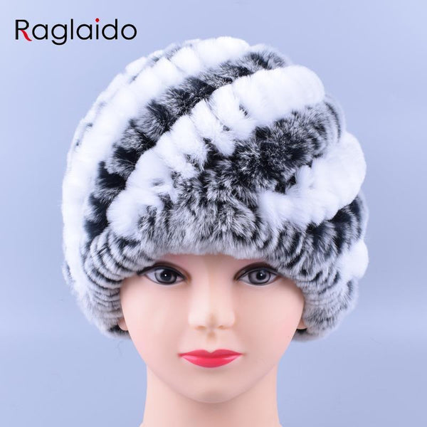 Genuine Rex Fur Pom poms Snow Cap Winter Hats for Girls Skull Cap Real Fur Knitting Rabbit Skullies Beanies Women Hats LQ11169