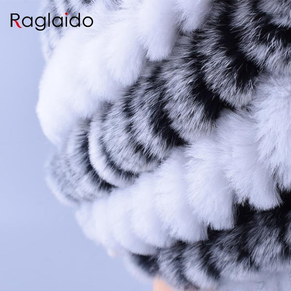 Genuine Rex Fur Pom poms Snow Cap Winter Hats for Girls Skull Cap Real Fur Knitting Rabbit Skullies Beanies Women Hats LQ11169