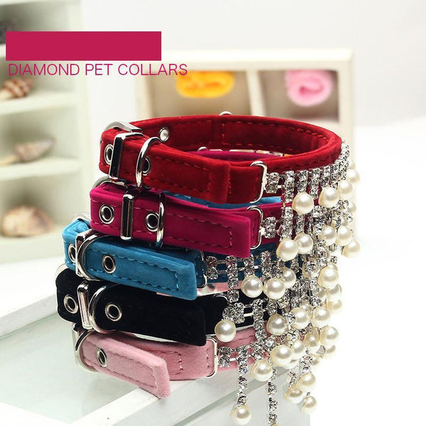 Jewelry pear  Dog Collar Soft Velvet Material Adjustable necklace Pet Dog Cat Collars with 5colors
