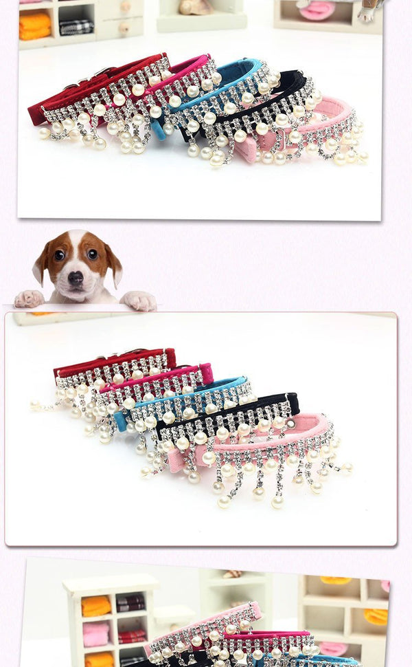 Jewelry pear  Dog Collar Soft Velvet Material Adjustable necklace Pet Dog Cat Collars with 5colors