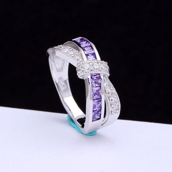 Amethyst cross finger ring for lady paved cz zircon luxury hot Princess Women's Ring purple pink color jewelry