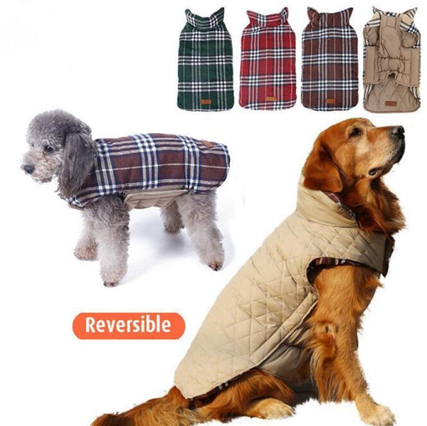 Dog Clothes Waterproof Reversible Dog Jacket Designer Warm Plaid Winter Dog Coats Pet Clothes Small to Large