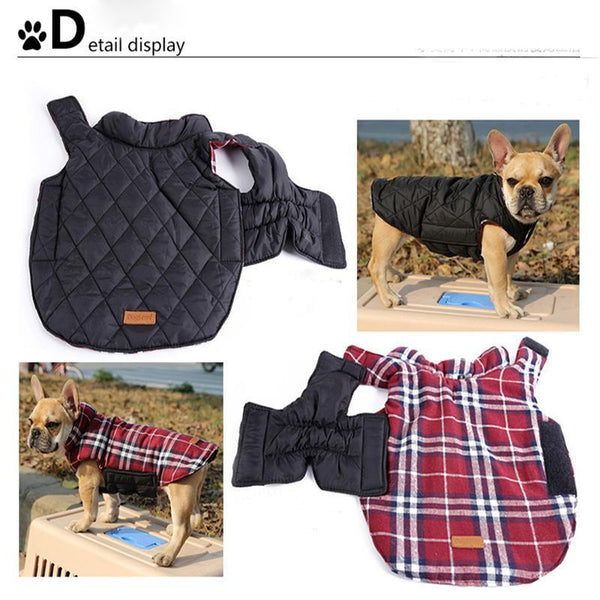 Dog Clothes Waterproof Reversible Dog Jacket Designer Warm Plaid Winter Dog Coats Pet Clothes Small to Large