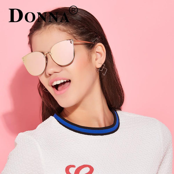 Oversized Cat Eye Sunglasses Women Round Mirror Gold Rose Frame Flat Mirror Sun Woman Fashion HD Lens Glasses