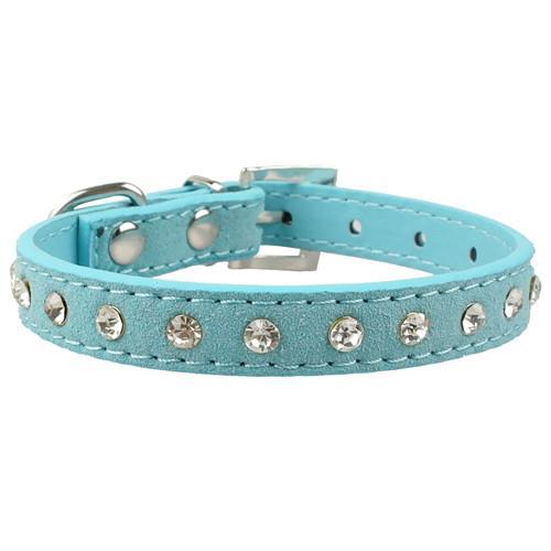 Clear Rhinestones Diamante Soft Suede Leather Dog Puppy Cat Collars 3 Sizes