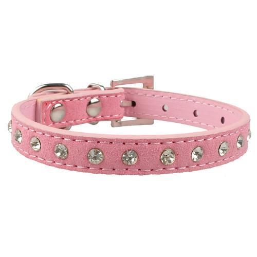 Clear Rhinestones Diamante Soft Suede Leather Dog Puppy Cat Collars 3 Sizes