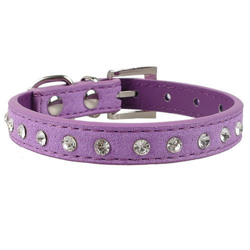 Clear Rhinestones Diamante Soft Suede Leather Dog Puppy Cat Collars 3 Sizes