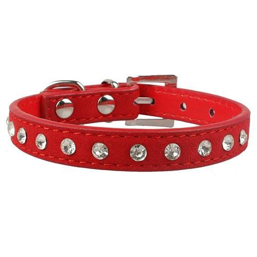 Clear Rhinestones Diamante Soft Suede Leather Dog Puppy Cat Collars 3 Sizes