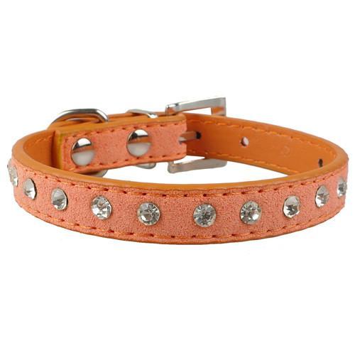 Clear Rhinestones Diamante Soft Suede Leather Dog Puppy Cat Collars 3 Sizes