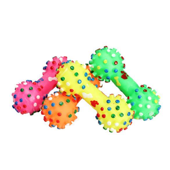 Dog Toys  Colorful Dotted Dumbbell Shaped Dog Toys Squeeze Squeaky Faux Bone Pet Chew Toys For Dogs