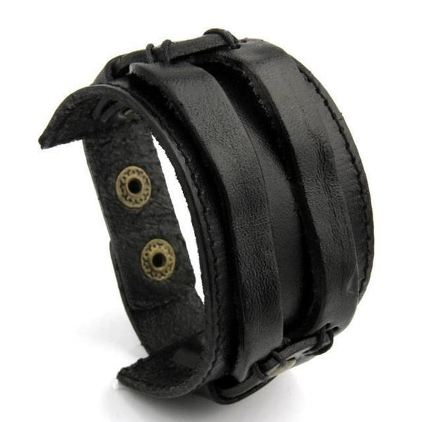 Men BAMOER Leather Cuff Double Wide Bracelet and Rope Bangles Brown for Men Fashion Man Bracelet Unisex Jewelry